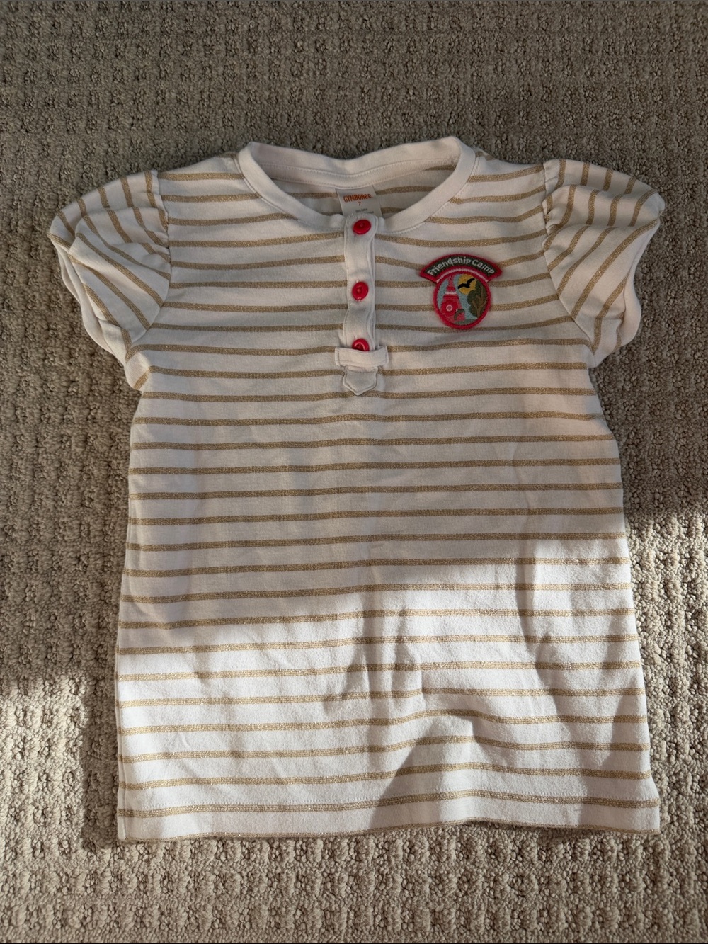 Gymboree Girls White & Gold Stripe Short Sleeve Henley Top